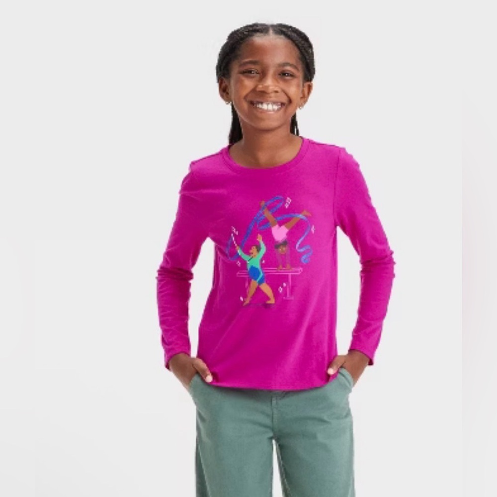 Cat & Jack Girls Small (6/7) 
Magenta Long-sleeve Shirts
2 Pack Bundle
NWT